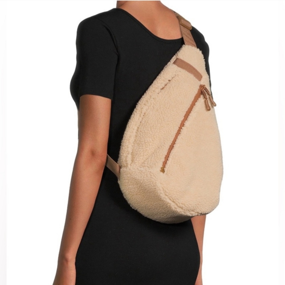 Faux Sherpa Hands Free Natural Zip Sling Bag